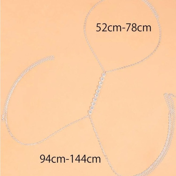 Silver Heart Zircon Body Chain, Elegant, Classy, Minimalist, Punk - Picture 4 of 4